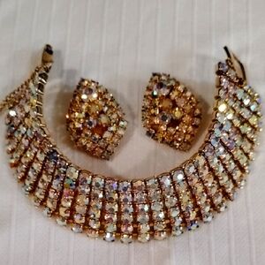 AMCO NEW YORK JEWELS Rhinstone Earrings Bracelet Iridescent Crystals 60s Mint!
